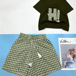 Đồ bộ quần đùi caro áo tay ngắn thuê chữ caro - DBO4429