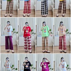 Đồ bộ quần dài caro áo tay ngắn in đầu thỏ màu - DBO4431