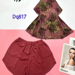 Đồ bộ mango siêu mát quần đùi áo yếm in hoạ tiết - DBO4434