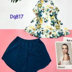 Đồ bộ mango siêu mát quần đùi áo yếm in hoạ tiết - DBO4434
