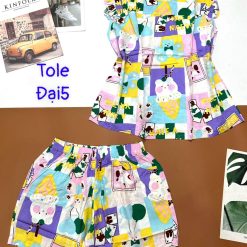 Đồ bộ vải tonl form lớn quần đùi áo sát nách bèo in hoạ tiết - DBO4435