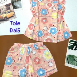 Đồ bộ vải tonl form lớn quần đùi áo sát nách bèo in hoạ tiết - DBO4435