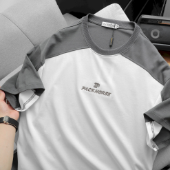 Áo Thun Nam Cổ Tròn Oversize Tay Phối Màu Thêu Chữ PackHorse - AB512