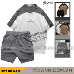 Set Bộ Nam Quần Short Thun Viền Sọc Phối Áo Thun Cổ Tròn Ovesize Thêu Chữ Pack Horse - SBN104