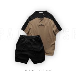 Set Bộ Nam Quần Short Thun Viền Sọc Phối Áo Thun Cổ Tròn Ovesize Thêu Chữ Pack Horse - SBN104