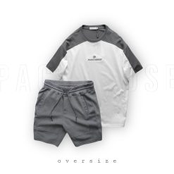 Set Bộ Nam Quần Short Thun Viền Sọc Phối Áo Thun Cổ Tròn Ovesize Thêu Chữ Pack Horse - SBN104