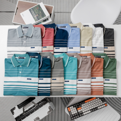 Áo Thun Sọc Nam Trung Niên Phối Sọc Nhuyễn Có Túi Thun Cotton (Có size 3x) - AS056