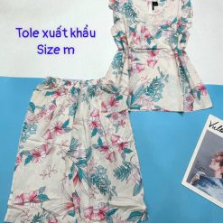 Đồ bộ vải tonl xuất khẩu quần lững áo sát nách bèo in hoạ tiết - DBO4436