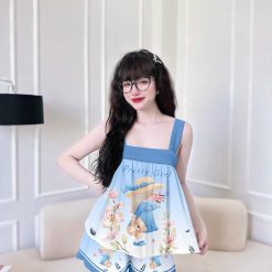 Đồ bộ latin siêu mát mặc nhà quần đùi áo hai dây in hình dể thương - DBO4438