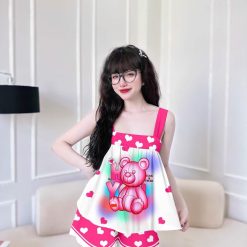 Đồ bộ latin siêu mát mặc nhà quần đùi áo hai dây in hình dể thương - DBO4438