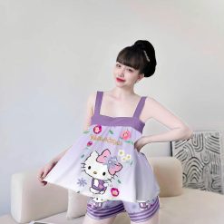 Đồ bộ latin siêu mát mặc nhà quần đùi áo hai dây in hình dể thương - DBO4438