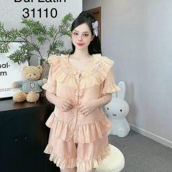 Đồ bộ latin quần đùi viền bèo áo tay ngắn bèo cổ viền bèo - DBO4442
