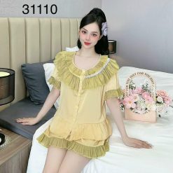 Đồ bộ latin quần đùi viền bèo áo tay ngắn bèo cổ viền bèo - DBO4442