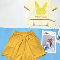 Đồ bộ thun cotton quần đùi áo tay ngắn in hình đầu thỏ - DBO4443
