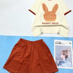 Đồ bộ thun cotton quần đùi áo tay ngắn in hình đầu thỏ - DBO4443