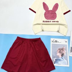 Đồ bộ thun cotton quần đùi áo tay ngắn in hình đầu thỏ - DBO4443