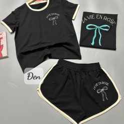 Đồ bộ thun cotton quần đùi áo tay ngắn in hình cái nơ - DBO4444