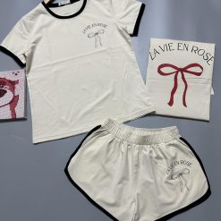 Đồ bộ thun cotton quần đùi áo tay ngắn in hình cái nơ - DBO4444