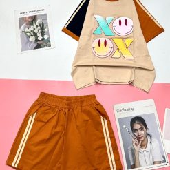 Đồ bộ thun cotton quần đùi áo tay ngắn in hình mặt cười - DBO4447