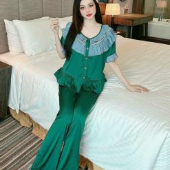 Đồ bộ latin quần dài viền bèo áo tay ngắn bèo cổ viền bèo - DBO4448