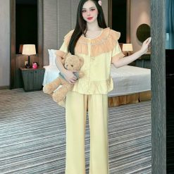 Đồ bộ latin quần dài viền bèo áo tay ngắn bèo cổ viền bèo - DBO4448