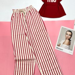 Đồ bộ quần dài sọc áo yếm in chữ - DBO4449