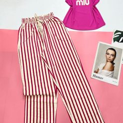 Đồ bộ quần dài sọc áo yếm in chữ - DBO4449