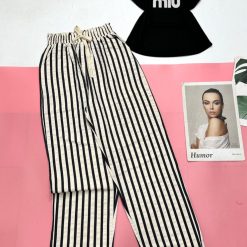 Đồ bộ quần dài sọc áo yếm in chữ - DBO4449