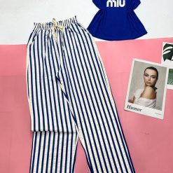 Đồ bộ quần dài sọc áo yếm in chữ - DBO4449