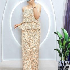 Đồ bộ mango mặc nhà quần dài áo hai dây 2 tầng - DBO4450