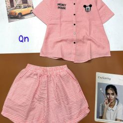 Đồ bộ quần đùi áo sơ mi tay ngắn cổ bẻ in hình mickey - DBO4453