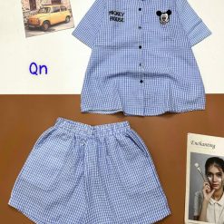 Đồ bộ quần đùi áo sơ mi tay ngắn cổ bẻ in hình mickey - DBO4453