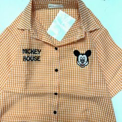 Đồ bộ quần đùi áo sơ mi tay ngắn cổ bẻ in hình mickey - DBO4453