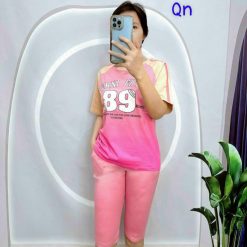 Đồ bộ thun cotton quần lửng áo tay ngắn in số 89 - DBO4455