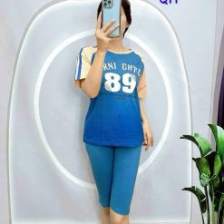 Đồ bộ thun cotton quần lửng áo tay ngắn in số 89 - DBO4455