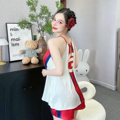 Đồ bộ mặc nhà siêu mát quần đùi latin áo yếm in hình - DBO4456