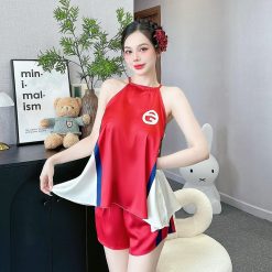 Đồ bộ mặc nhà siêu mát quần đùi latin áo yếm in hình - DBO4456