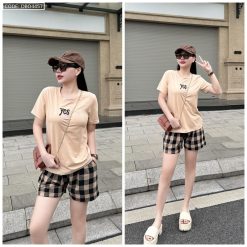 Đồ bộ thun cotton quần đùi áo tay ngắn thuê chữ YES - DBO4457