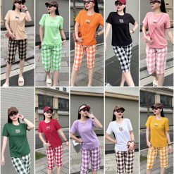 Đồ bộ thun cotton quần lửng áo tay ngắn thuê chữ YES - DBO4458