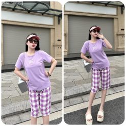 Đồ bộ thun cotton quần lửng áo tay ngắn thuê chữ YES - DBO4458