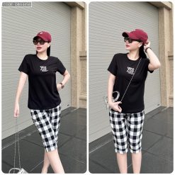 Đồ bộ thun cotton quần lửng áo tay ngắn thuê chữ YES - DBO4458