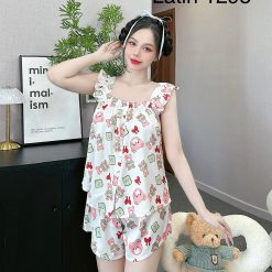 Đồ bộ mặc nhà quần đùi latin áo hai dây bèo in hình dể thương - DBO4460