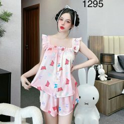 Đồ bộ mặc nhà quần đùi latin áo hai dây bèo in hình dể thương - DBO4460