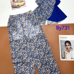 Đồ bộ mango mặc nhà quần dài áo xẻ in bông - DBO4461