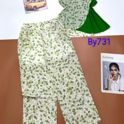 Đồ bộ mango mặc nhà quần dài áo xẻ in bông - DBO4461