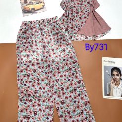 Đồ bộ mango mặc nhà quần dài áo xẻ in bông - DBO4461