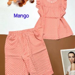 Đồ bộ mango chấm bi quần lửng áo sát nách viền bèo - DBO4462