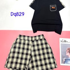 Đồ bộ quần đùi caro áo tay ngắn in hình con ngựa nhỏ - DBO4466