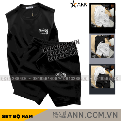Set Bộ Nam Áo Ba Lỗ Phối Quần Short Thun In Logo Chữ Chicago - SBN105