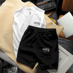 Set Bộ Nam Áo Ba Lỗ Phối Quần Short Thun In Logo Chữ Chicago - SBN105